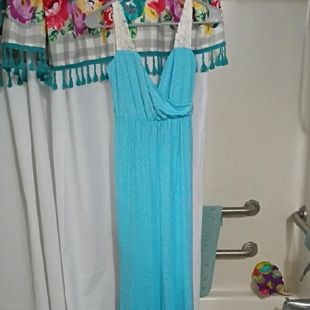 Amazon Turquoise Dress with Lace Detail